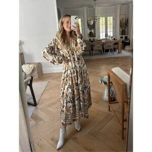 FREE PEOPLE Rows Of Roses Maxi Dress in Ivory Combo Size Small